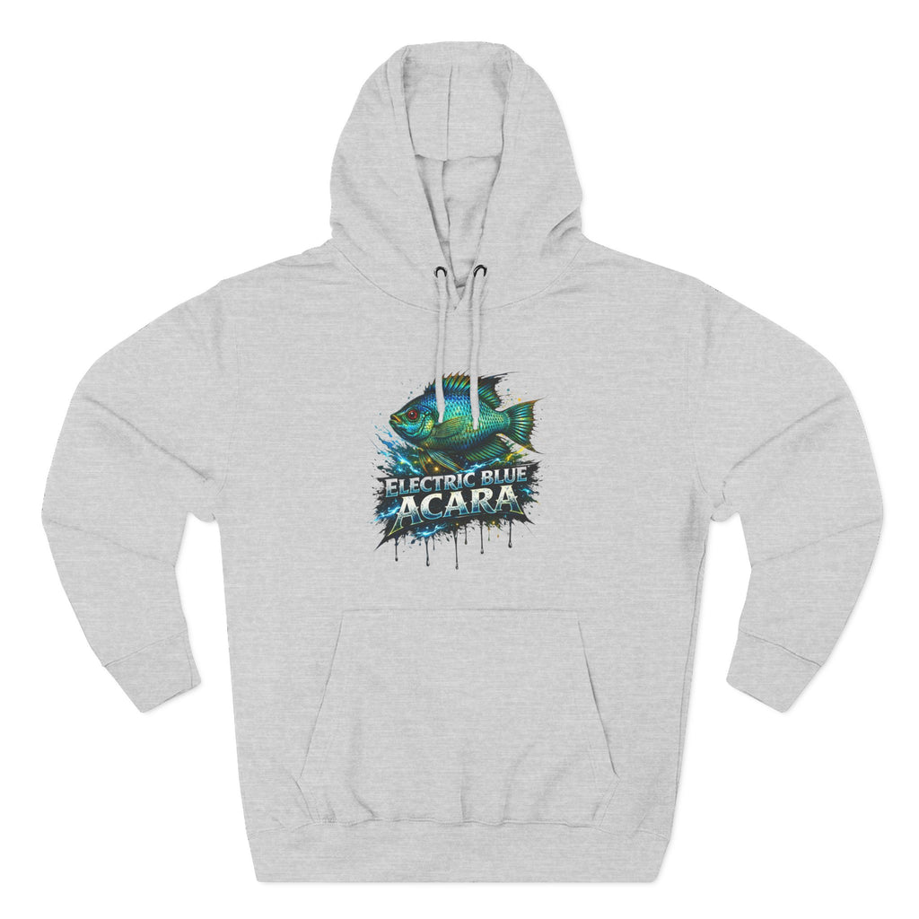 Electric Blue Acara Hoodie — Colorful Aquarium Fish Graphic Fleece Pullover