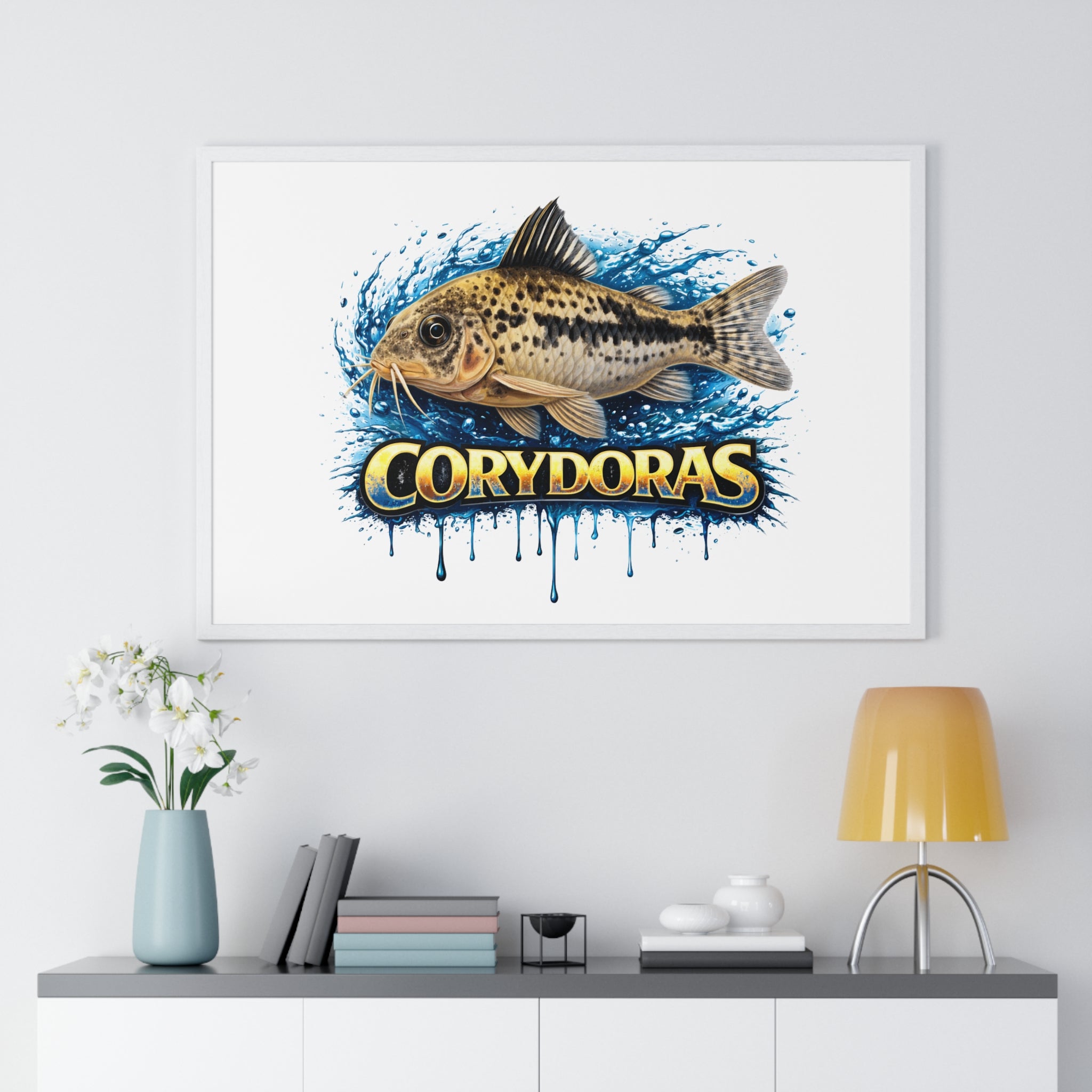 Peppered Corydoras Fish Framed Poster — Aquarium Wall Art