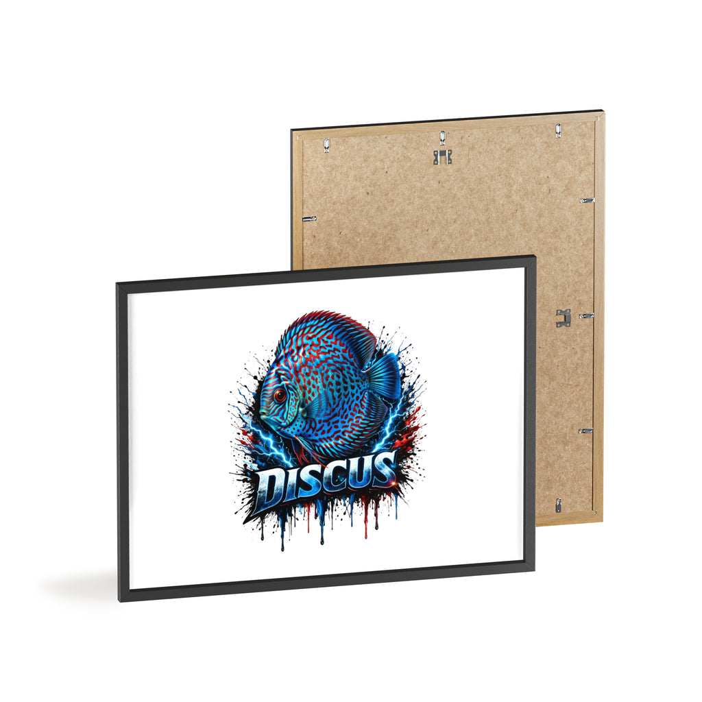 Discus Fish Poster with Wooden Frame — Colorful Aquarium Art Print