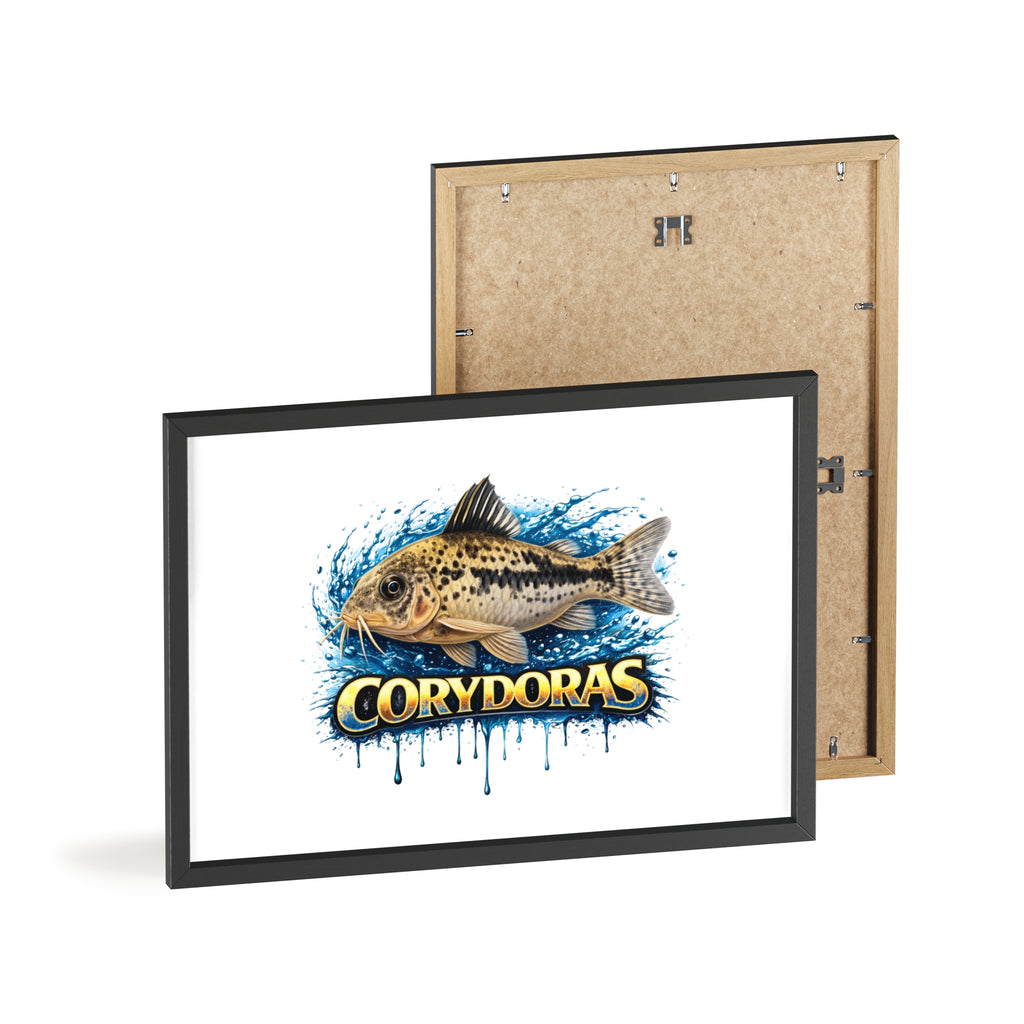Peppered Corydoras Fish Poster with Wooden Frame — Aquarium Wall Art