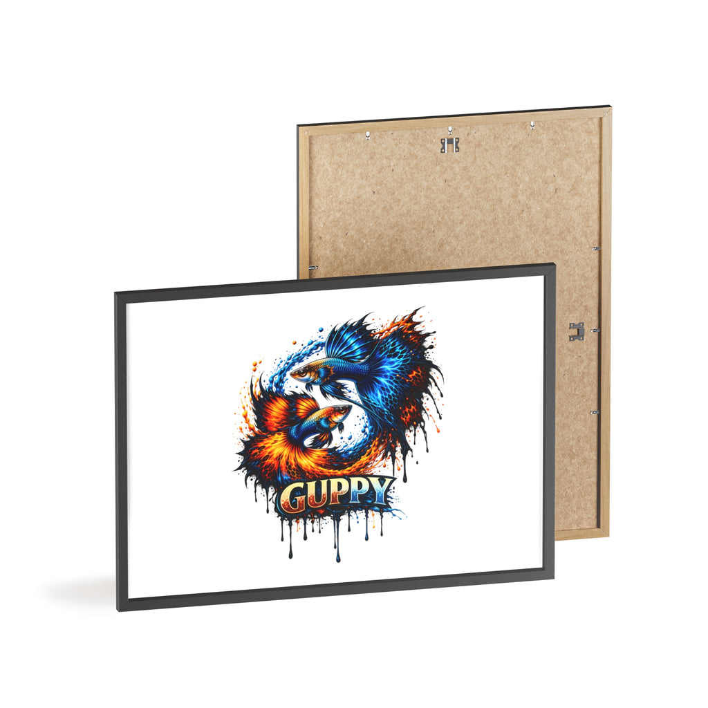 Guppy Fish Art Poster with Wooden Frame — Colorful Koi-Style Aquarium Print
