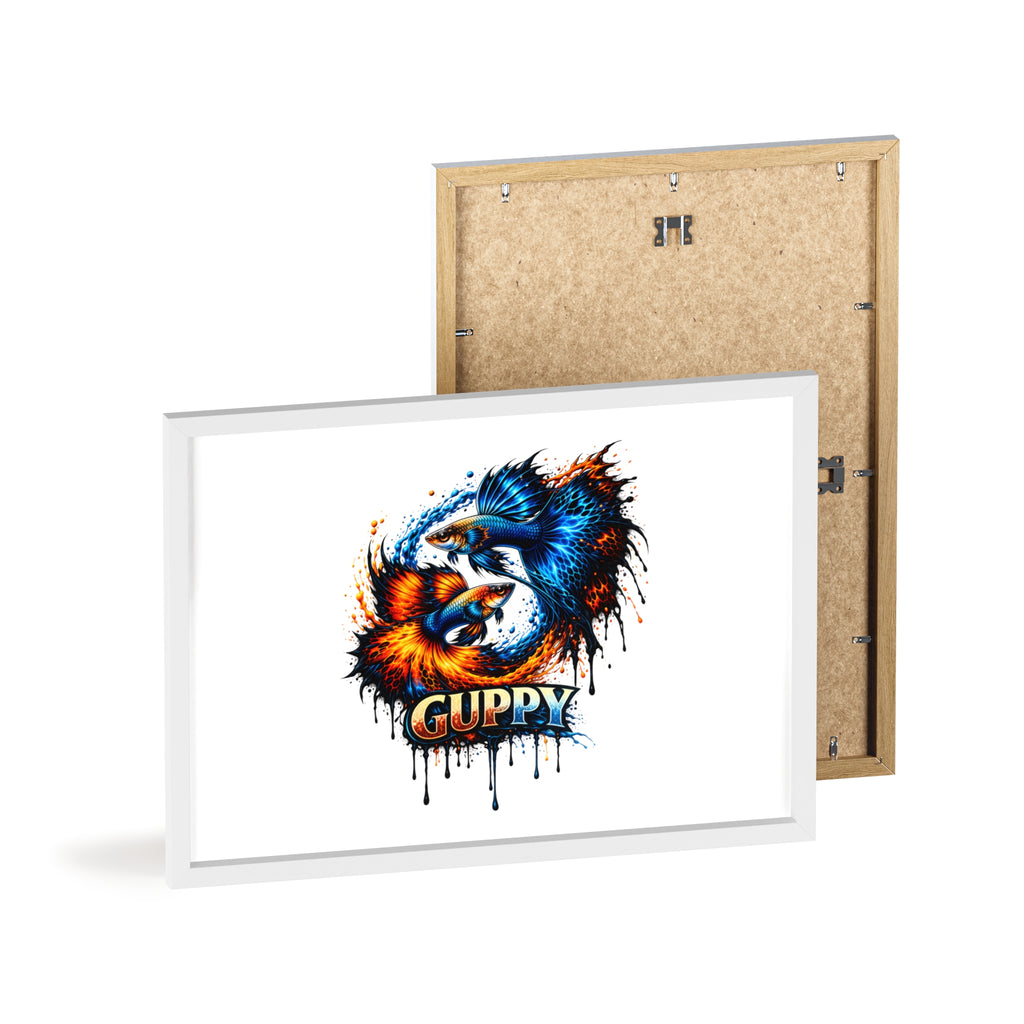 Guppy Fish Art Poster with Wooden Frame — Colorful Koi-Style Aquarium Print