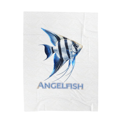 Angelfish Velveteen Plush Blanket — Blue Tropical Fish Throw for Aquarium Lovers