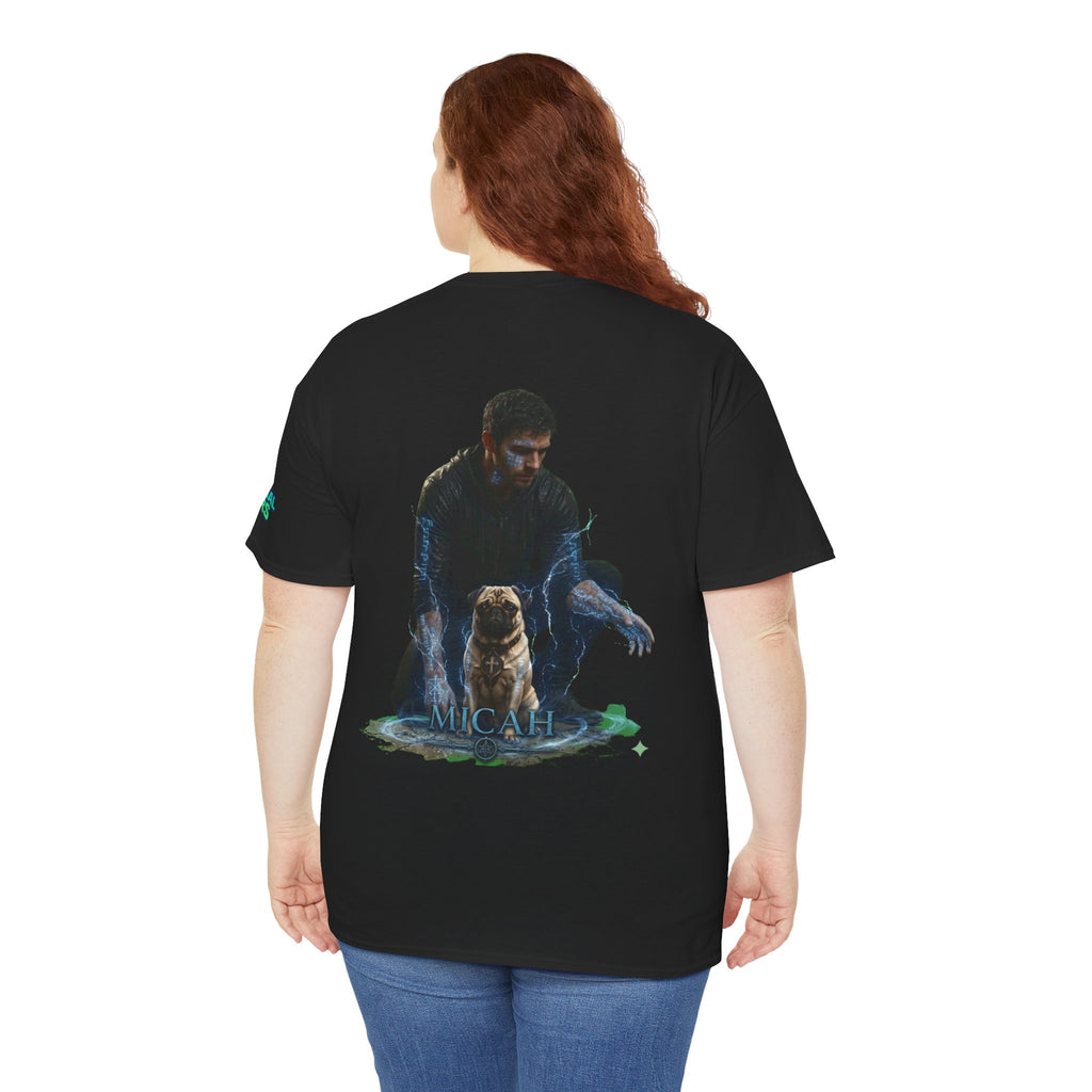 T-Shirt — Nature Warrior Graphic Tee with Man and Dog Illustration