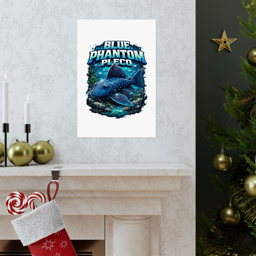 Blue Phantom Pleco Poster — Matte Vertical Aquarium Fish Art Print