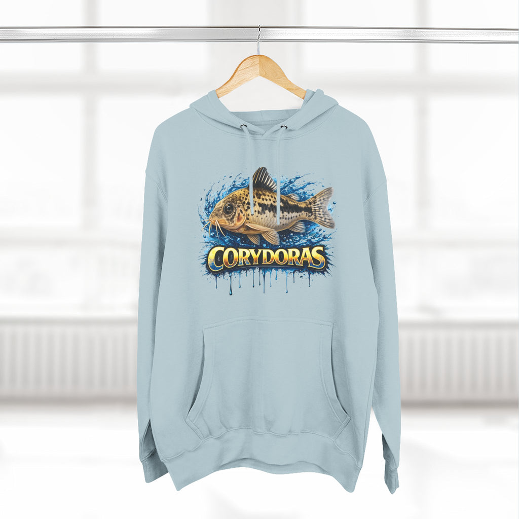 Peppered Corydoras Midweight Fleece Hoodie — Aquatic Catfish Illustration Pullover