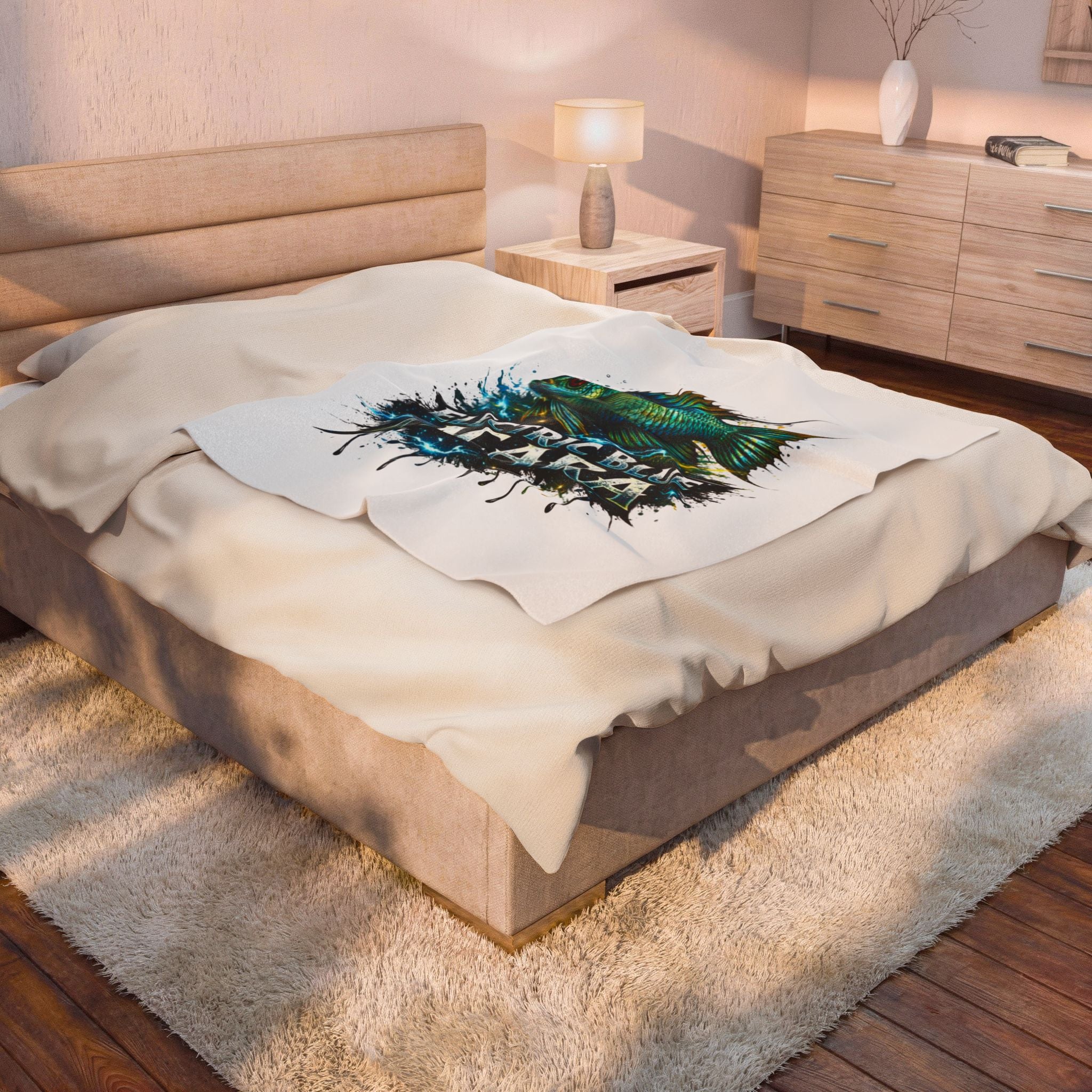 Electric Blue Acara Velveteen Plush Blanket — Vibrant Fish Design for Aquarium Lovers