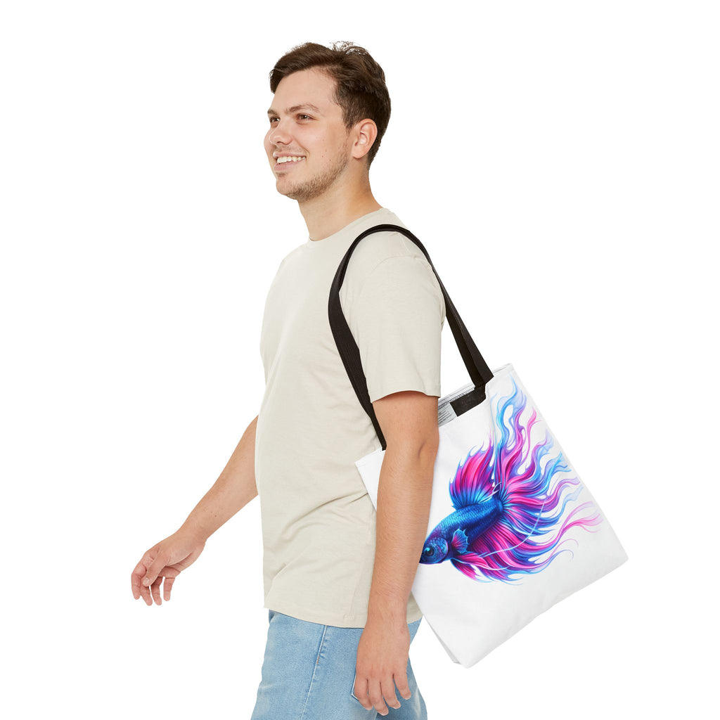 Colorful Betta Fish Tote Bag — Vibrant Blue & Pink Aquatic Art Beach Tote