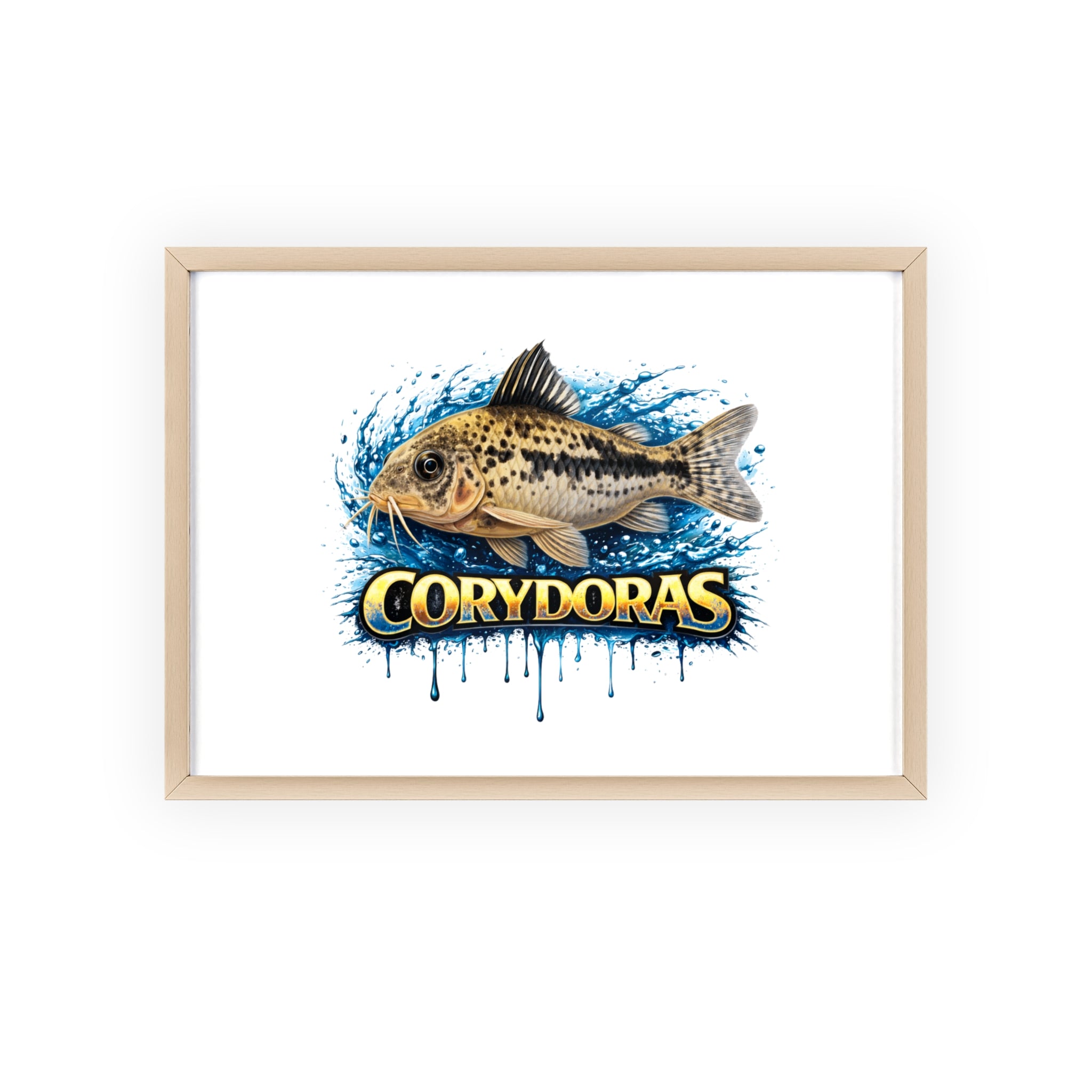 Peppered Corydoras Fish Poster with Wooden Frame — Aquarium Wall Art
