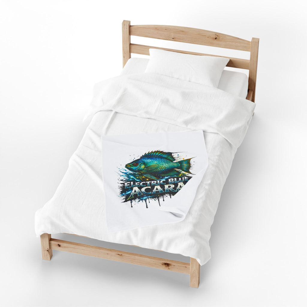 Electric Blue Acara Velveteen Plush Blanket — Vibrant Fish Design for Aquarium Lovers