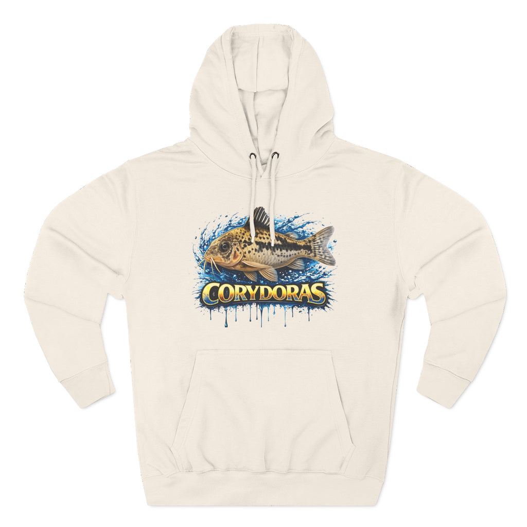 Peppered Corydoras Midweight Fleece Hoodie — Aquatic Catfish Illustration Pullover