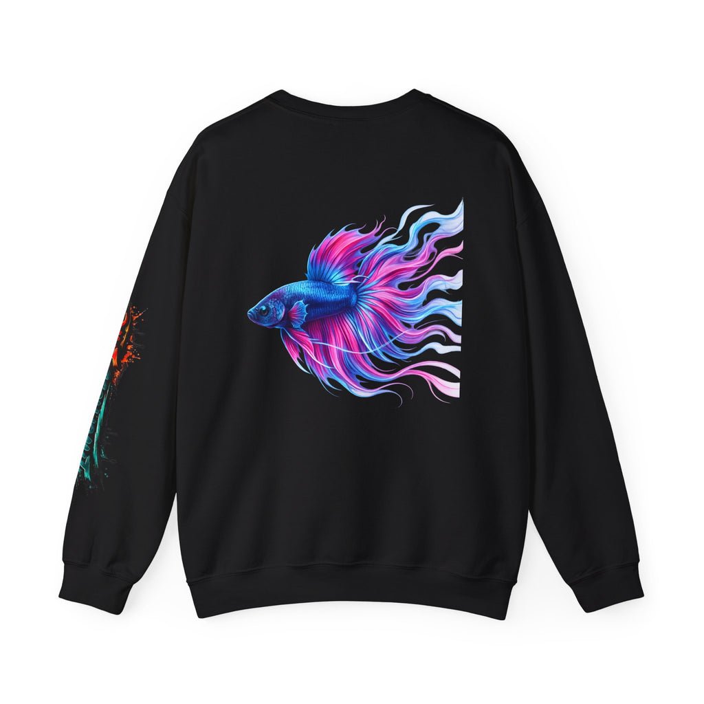 Betta Fish Crewneck Sweatshirt — Colorful Neon Tropical Fish Graphic