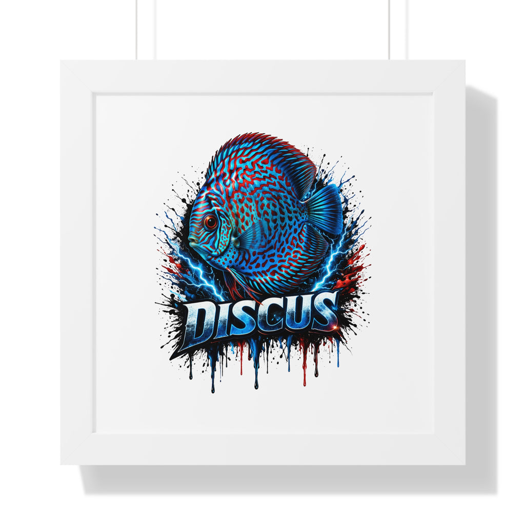 Discus Fish Wall Art — Framed Horizontal Poster with Bold Aquatic Splash Design