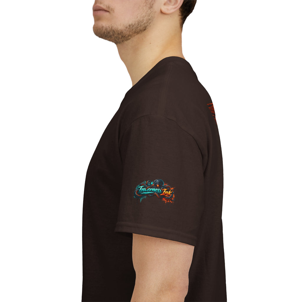 Inverness Ink Graphic Tee — Bold Blue & Orange Splash Backprint
