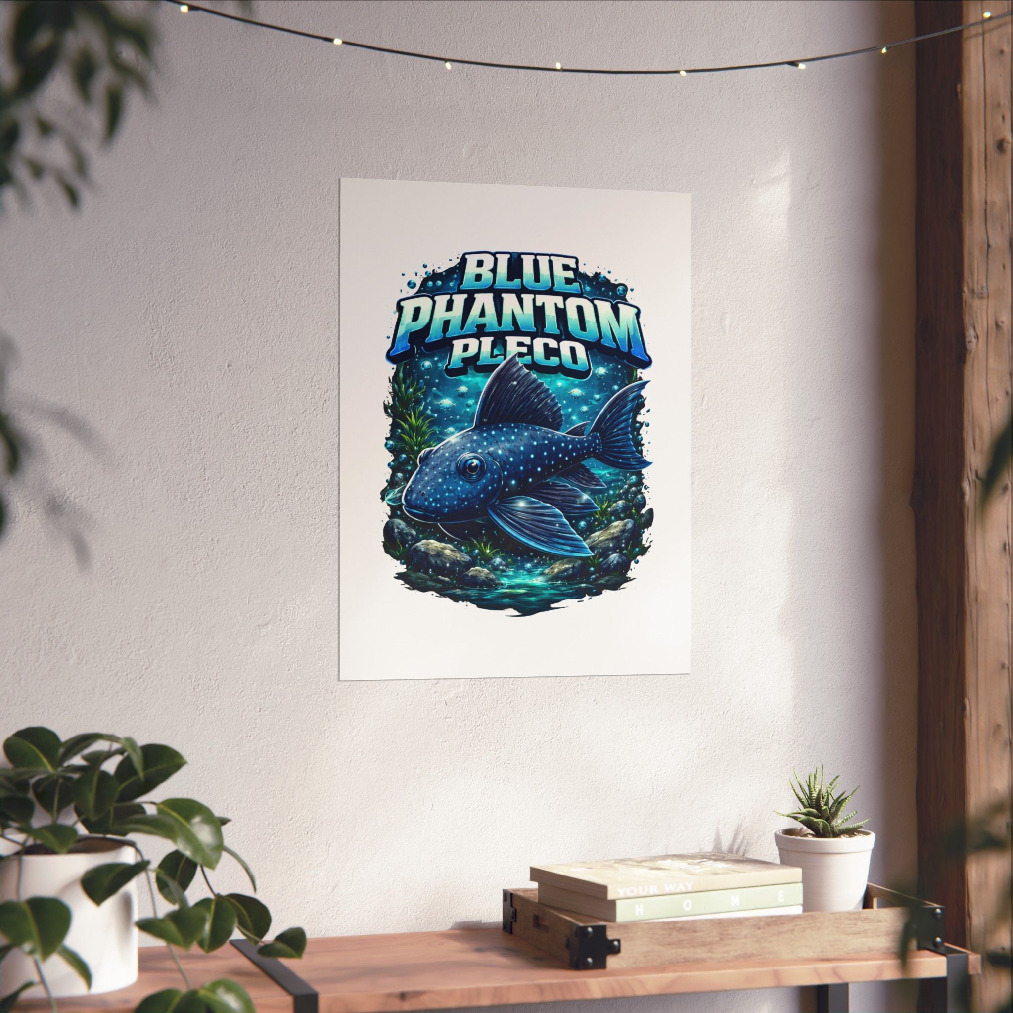 Blue Phantom Pleco Poster — Matte Vertical Aquarium Fish Art Print