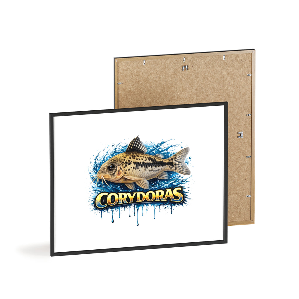 Peppered Corydoras Fish Poster with Wooden Frame — Aquarium Wall Art