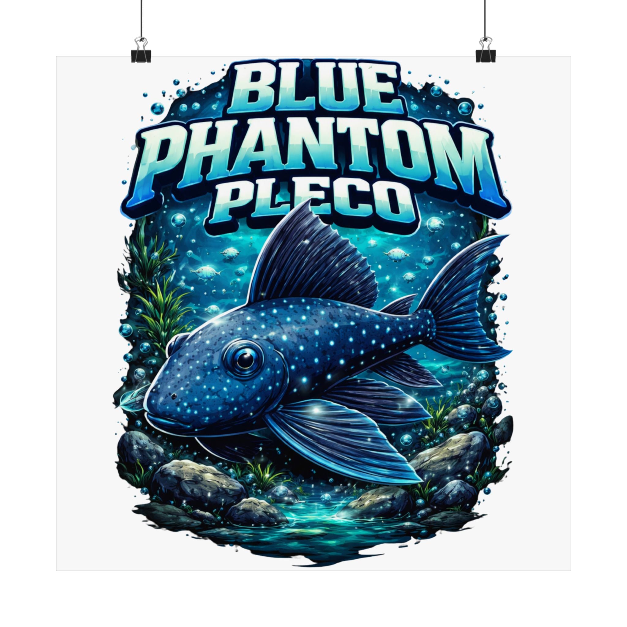 Blue Phantom Pleco Poster — Matte Vertical Aquarium Fish Art Print