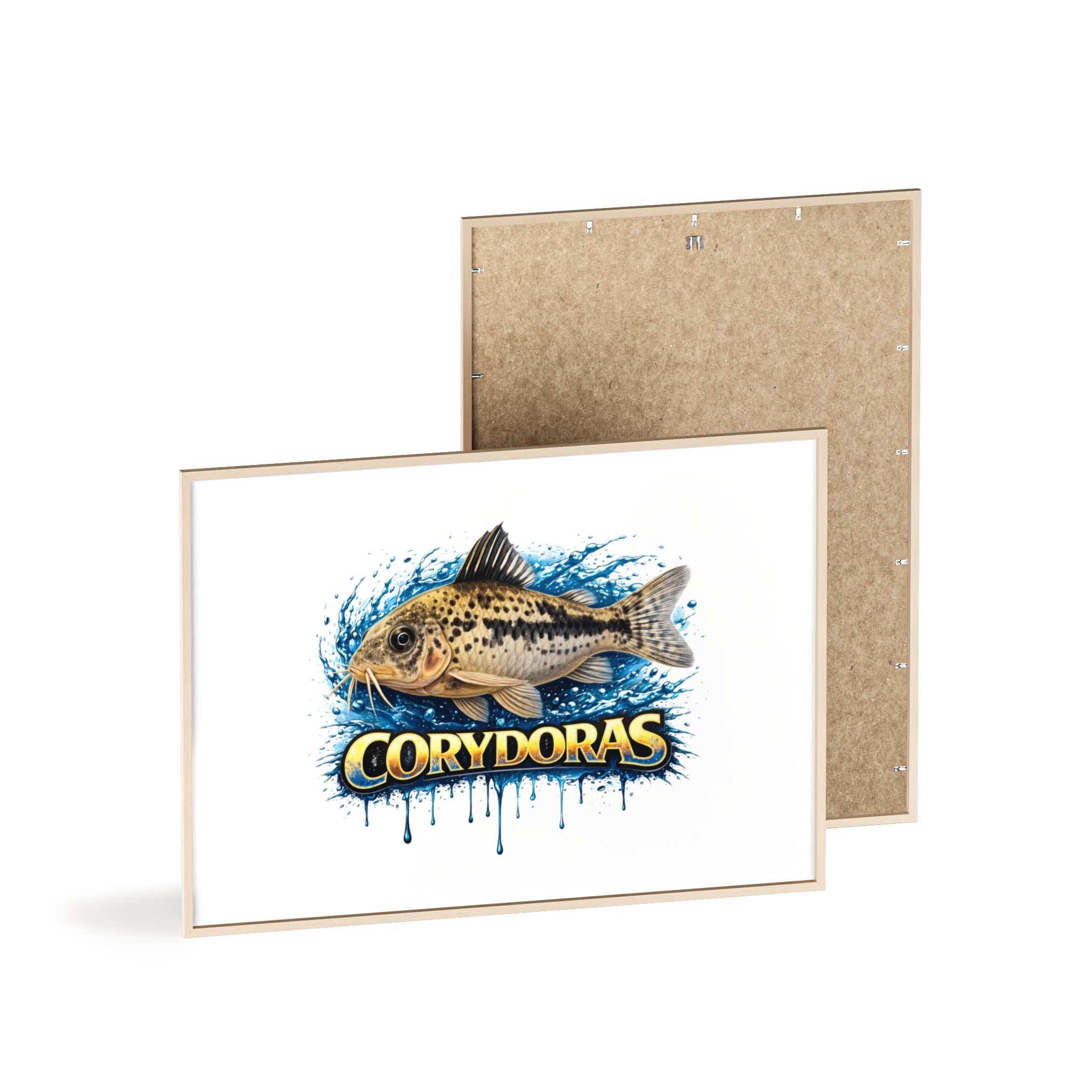Peppered Corydoras Fish Poster with Wooden Frame — Aquarium Wall Art
