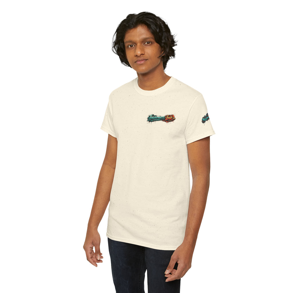 Inverness Ink Graphic Tee — Bold Blue & Orange Splash Backprint