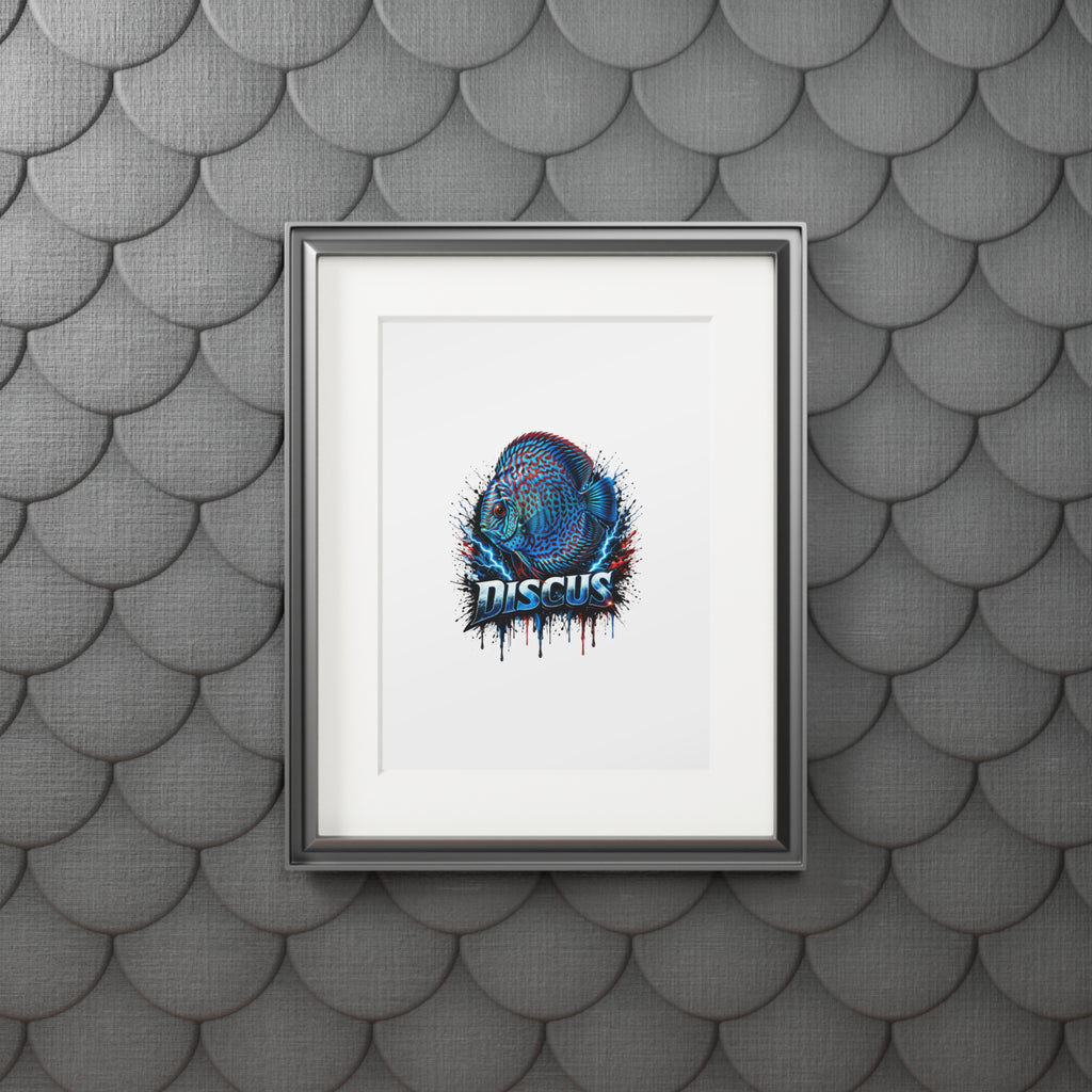 Discus Fish Fine Art Print with Passepartout Frame — Vibrant Blue Aquarium Wall Art