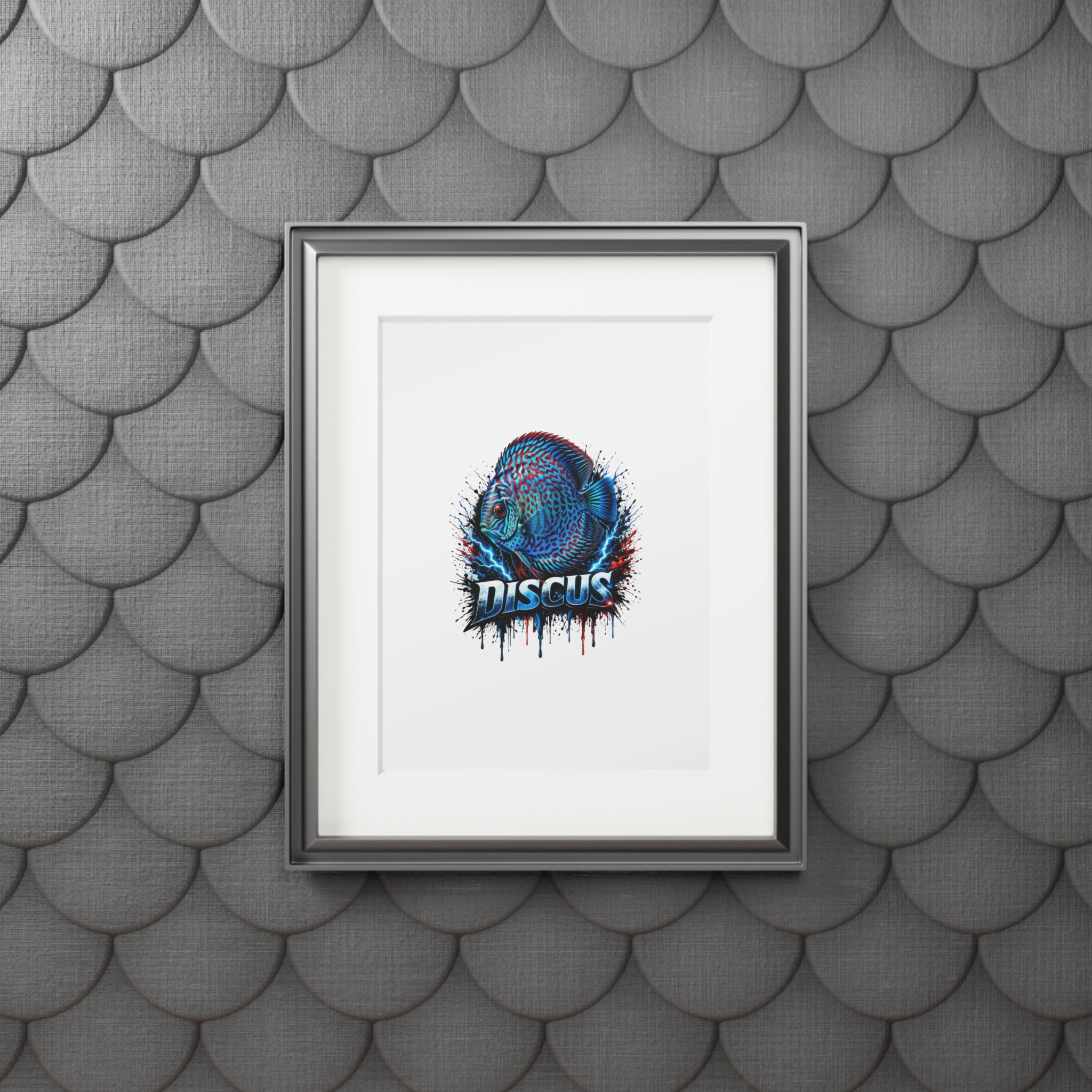 Discus Fish Fine Art Print with Passepartout Frame — Vibrant Blue Aquarium Wall Art