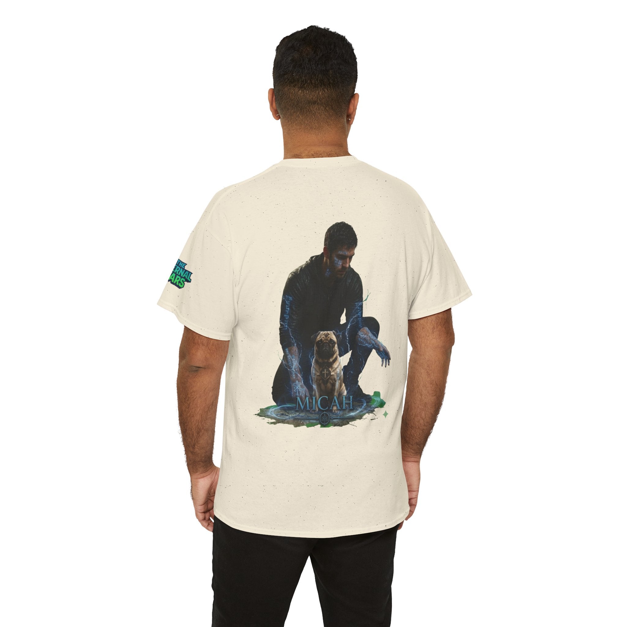 T-Shirt — Nature Warrior Graphic Tee with Man and Dog Illustration