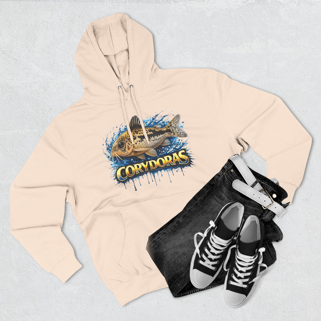 Peppered Corydoras Midweight Fleece Hoodie — Aquatic Catfish Illustration Pullover