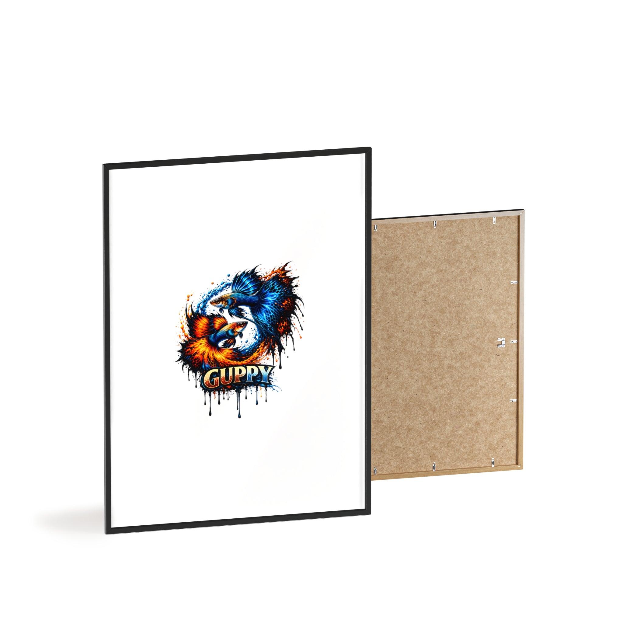 Guppy Fish Art Poster with Wooden Frame — Colorful Koi-Style Aquarium Print