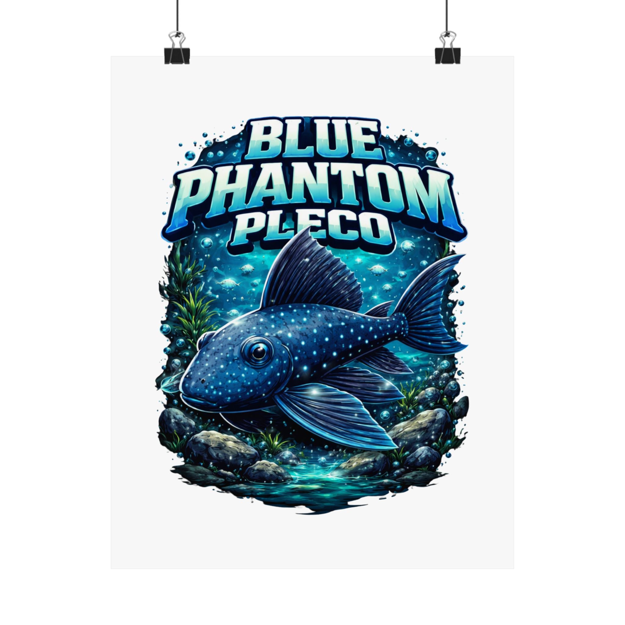 Blue Phantom Pleco Poster — Matte Vertical Aquarium Fish Art Print