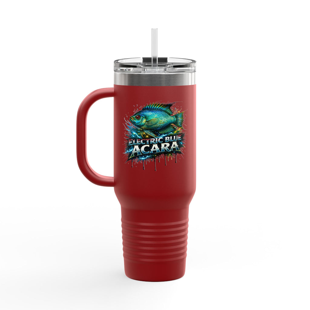 40oz Insulated Travel Mug - 'Electric Blue Acara' Fish Graphic, Leak-Resistant Tumbler for Aquarium Enthusiasts