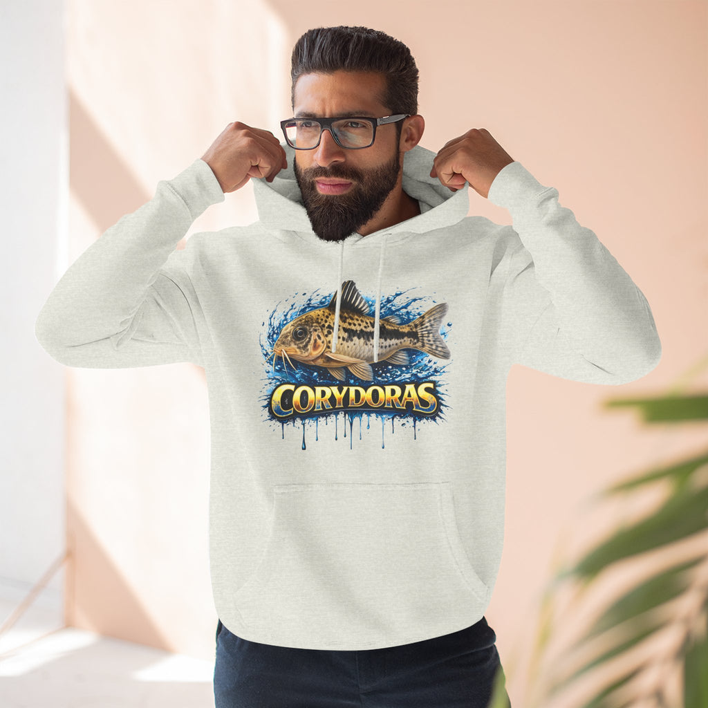 Peppered Corydoras Midweight Fleece Hoodie — Aquatic Catfish Illustration Pullover