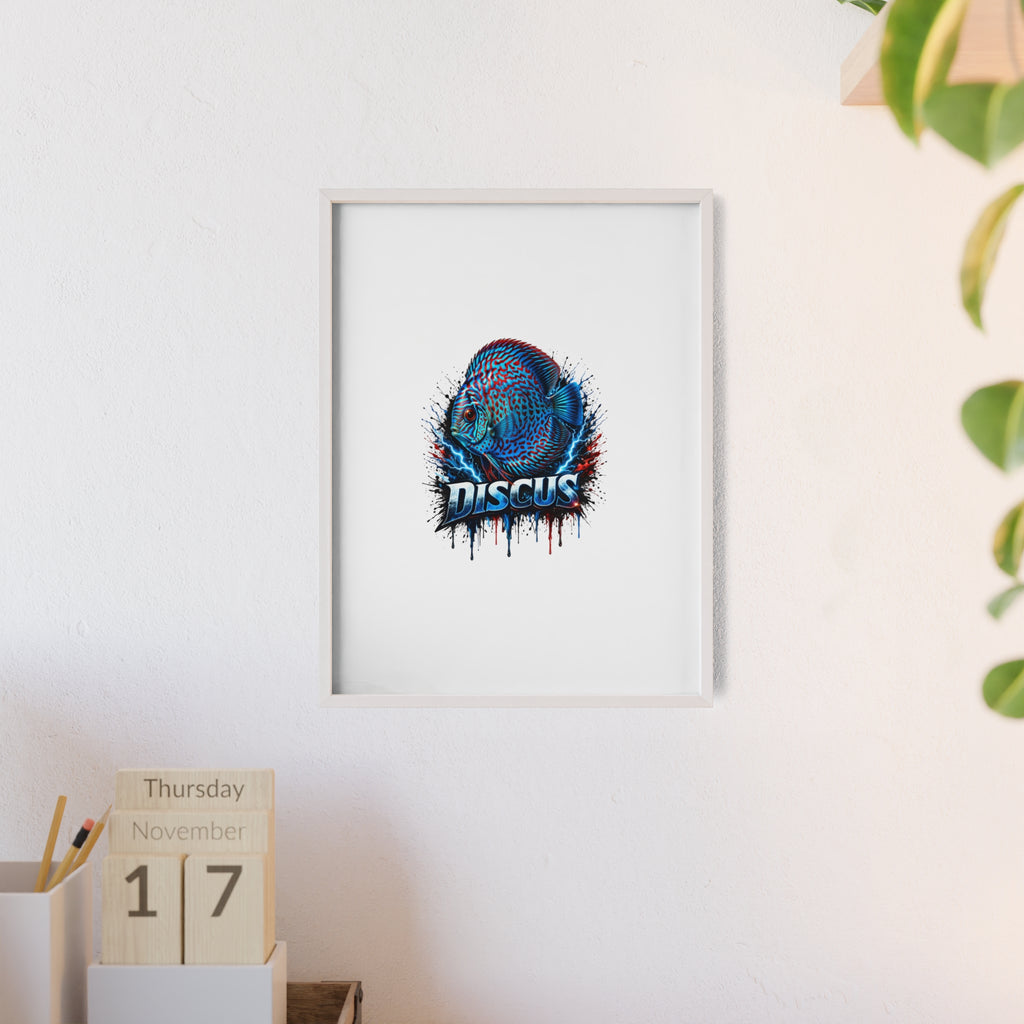 Discus Fish Poster with Wooden Frame — Colorful Aquarium Art Print