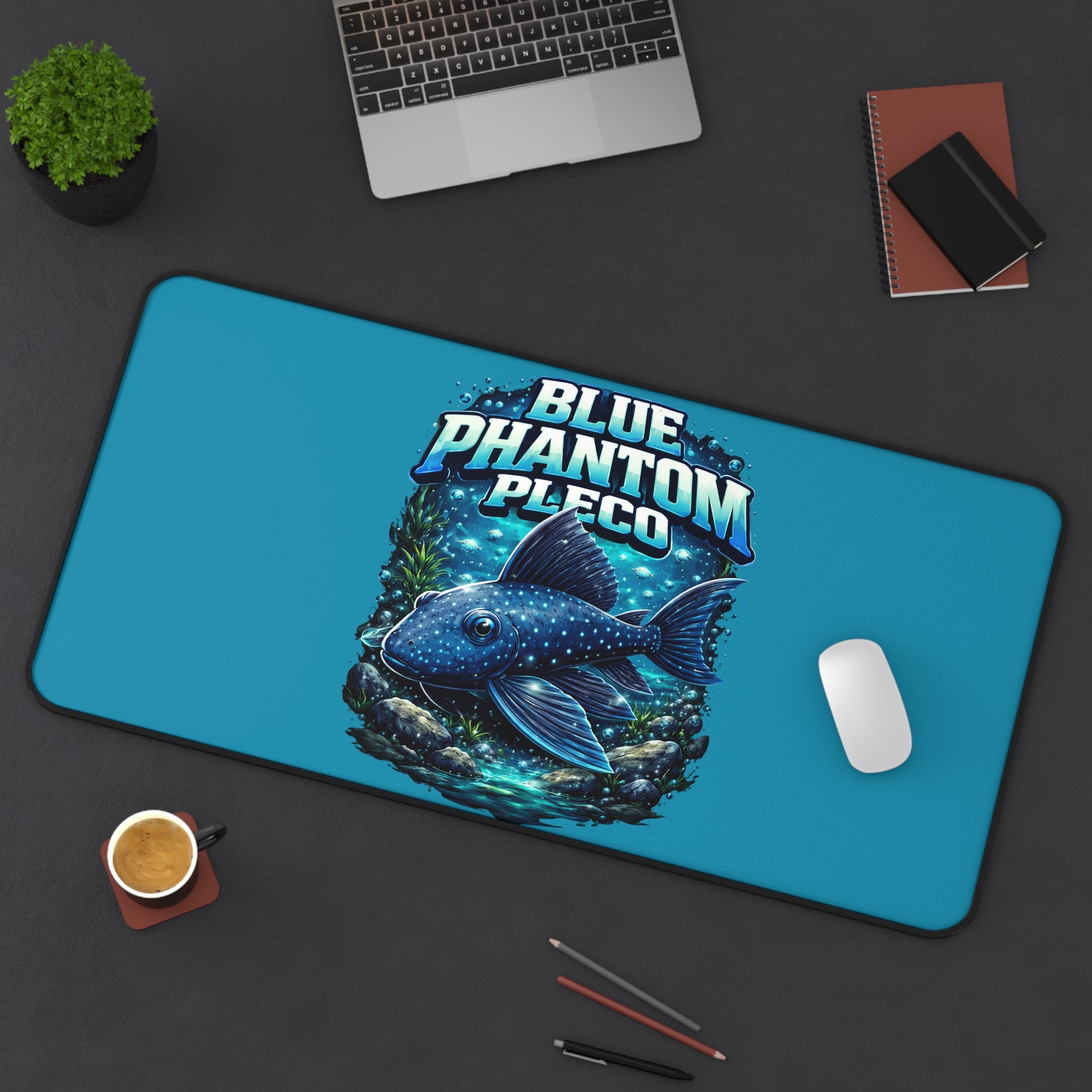 Blue Phantom Pleco Desk Mat — Aquarium Fish Gaming Mouse Pad