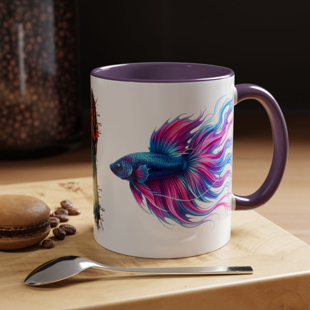 Betta Fish Accent Coffee Mug — Vibrant Neon Betta Design (11/15 oz)