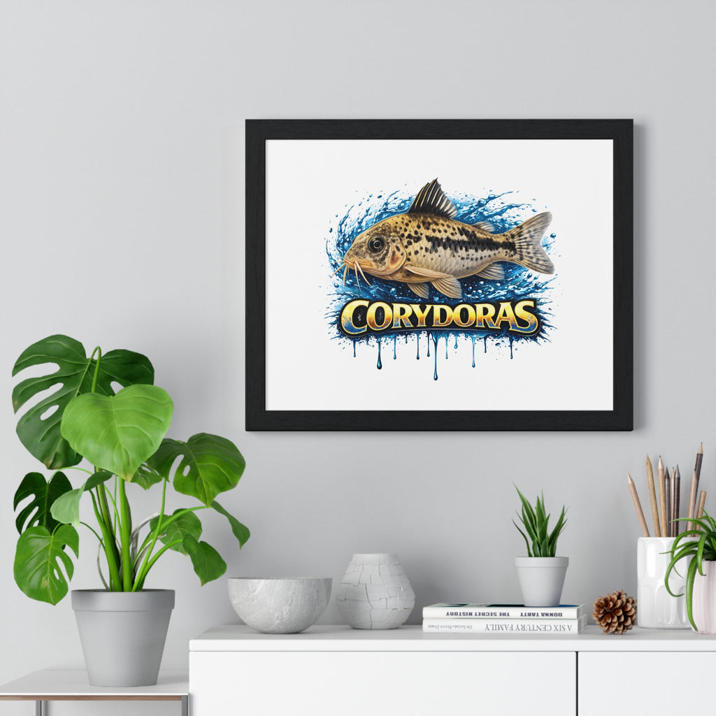 Peppered Corydoras Fish Framed Poster — Aquarium Wall Art