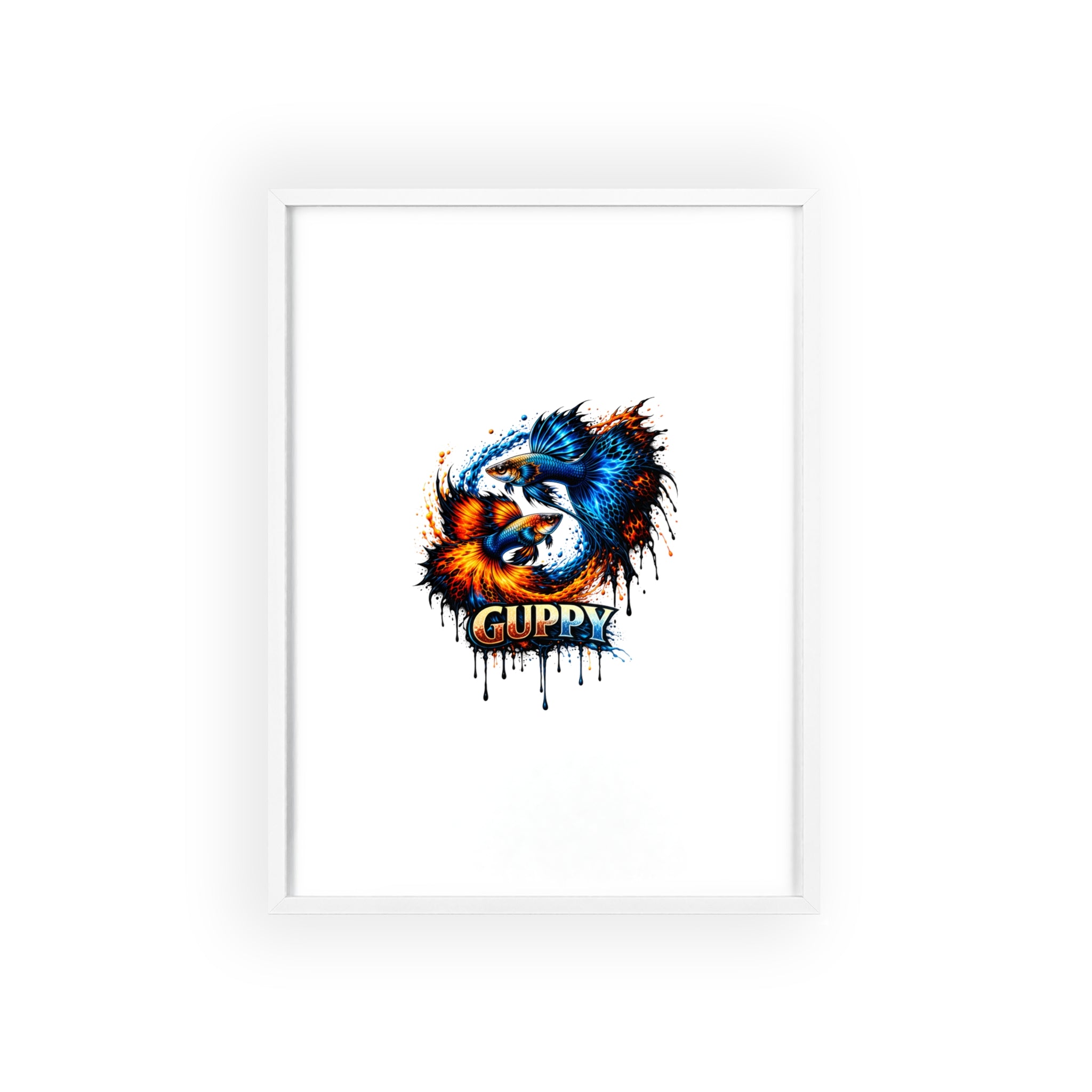 Guppy Fish Art Poster with Wooden Frame — Colorful Koi-Style Aquarium Print