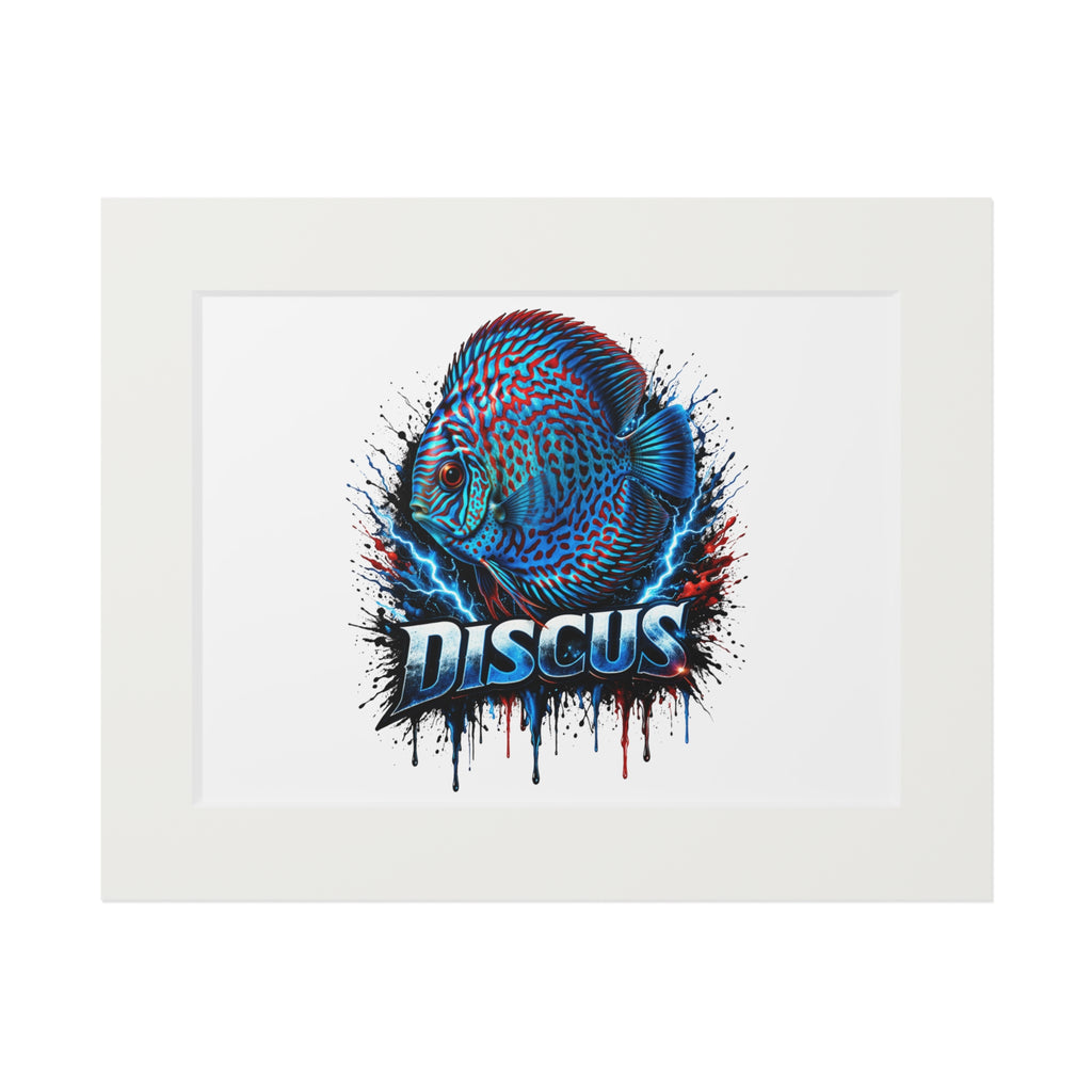 Discus Fish Fine Art Print with Passepartout Frame — Vibrant Blue Aquarium Wall Art