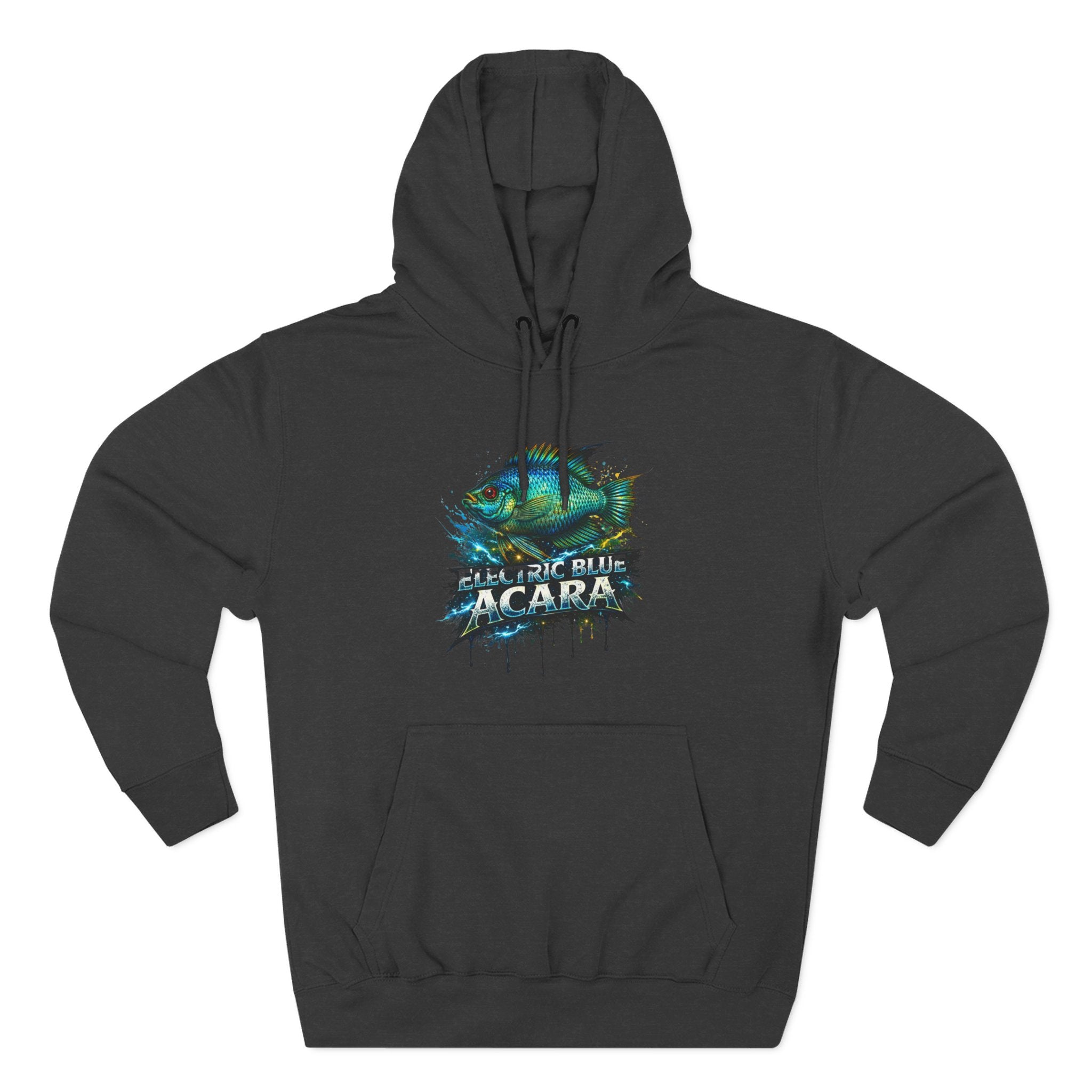 Electric Blue Acara Hoodie — Colorful Aquarium Fish Graphic Fleece Pullover