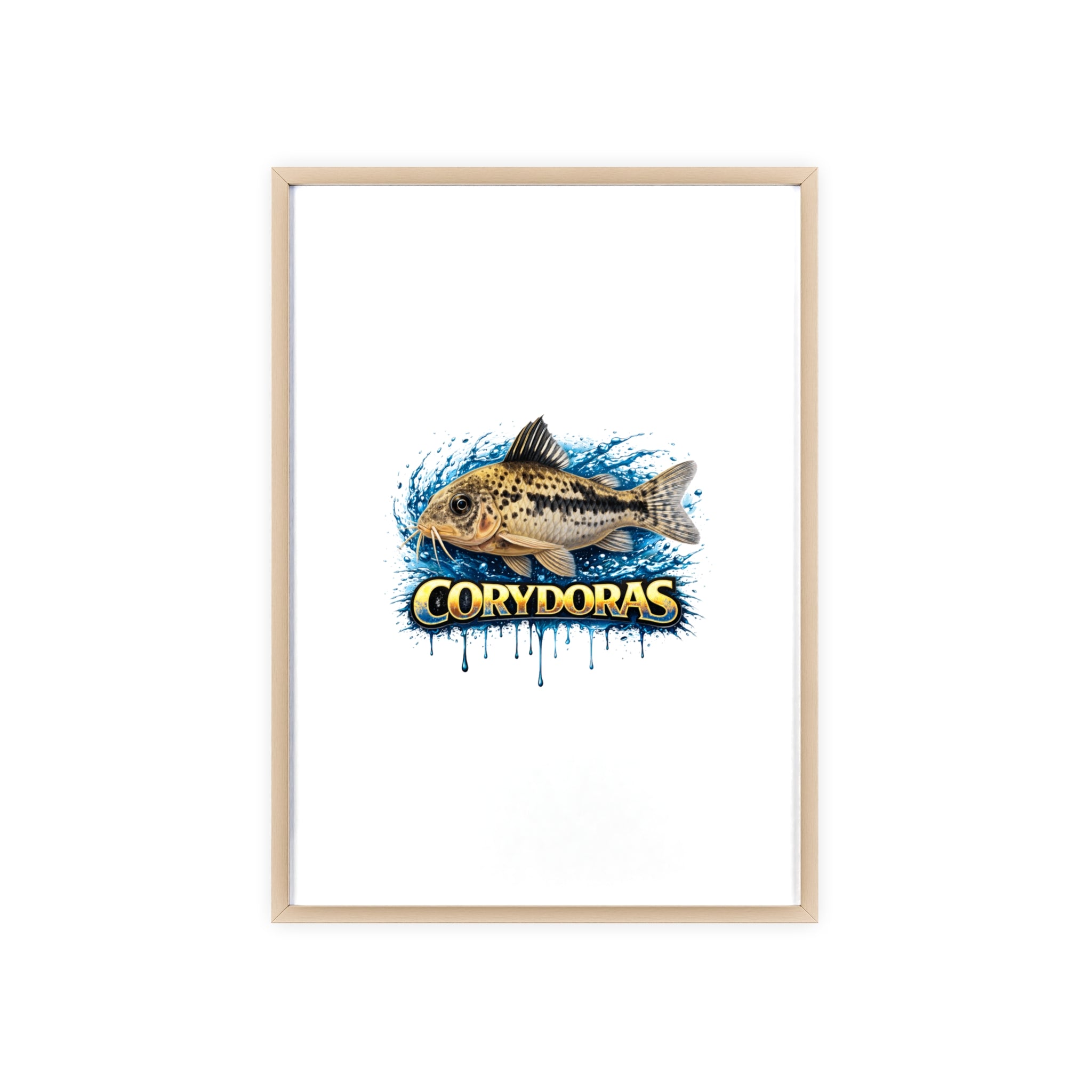Peppered Corydoras Fish Poster with Wooden Frame — Aquarium Wall Art