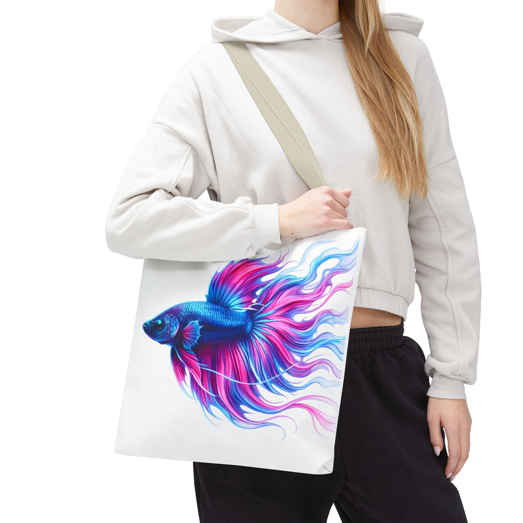Colorful Betta Fish Tote Bag — Vibrant Blue & Pink Aquatic Art Beach Tote