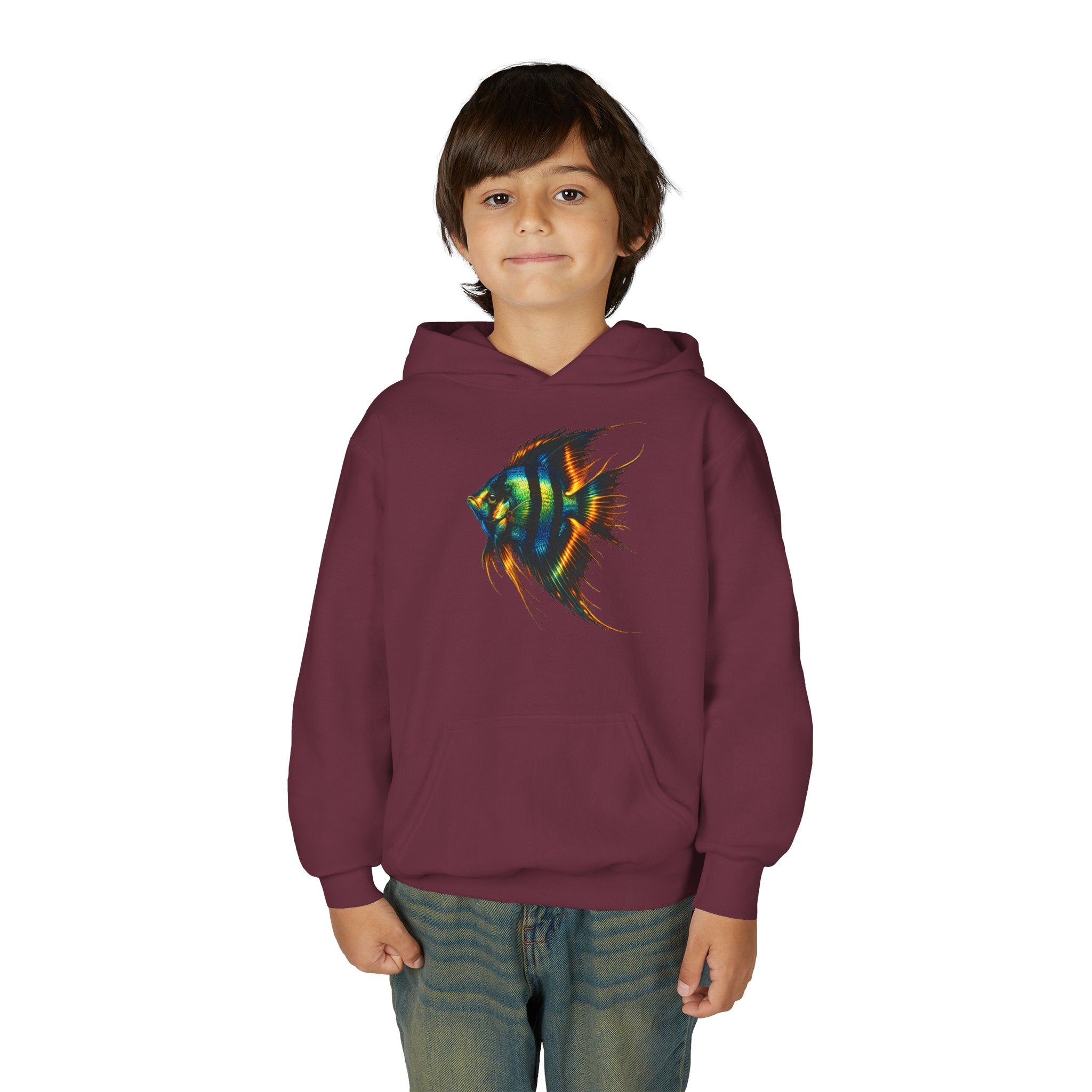 Youth Angelfish Hoodie - Colorful Aquarium Fish Graphic Sweatshirt