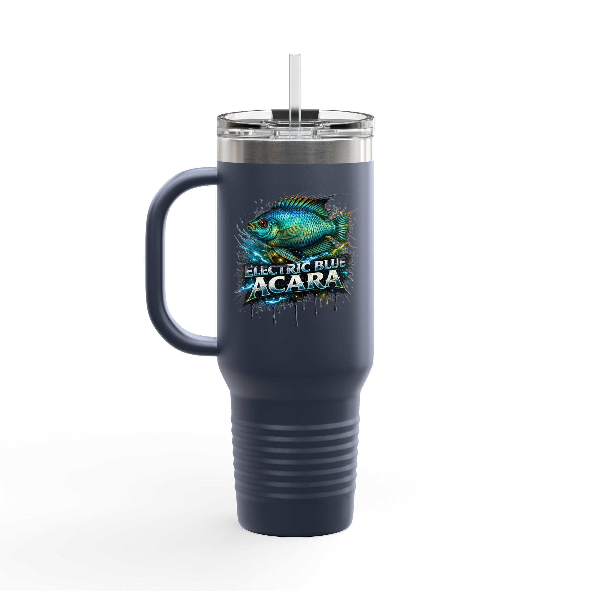 40oz Insulated Travel Mug - 'Electric Blue Acara' Fish Graphic, Leak-Resistant Tumbler for Aquarium Enthusiasts