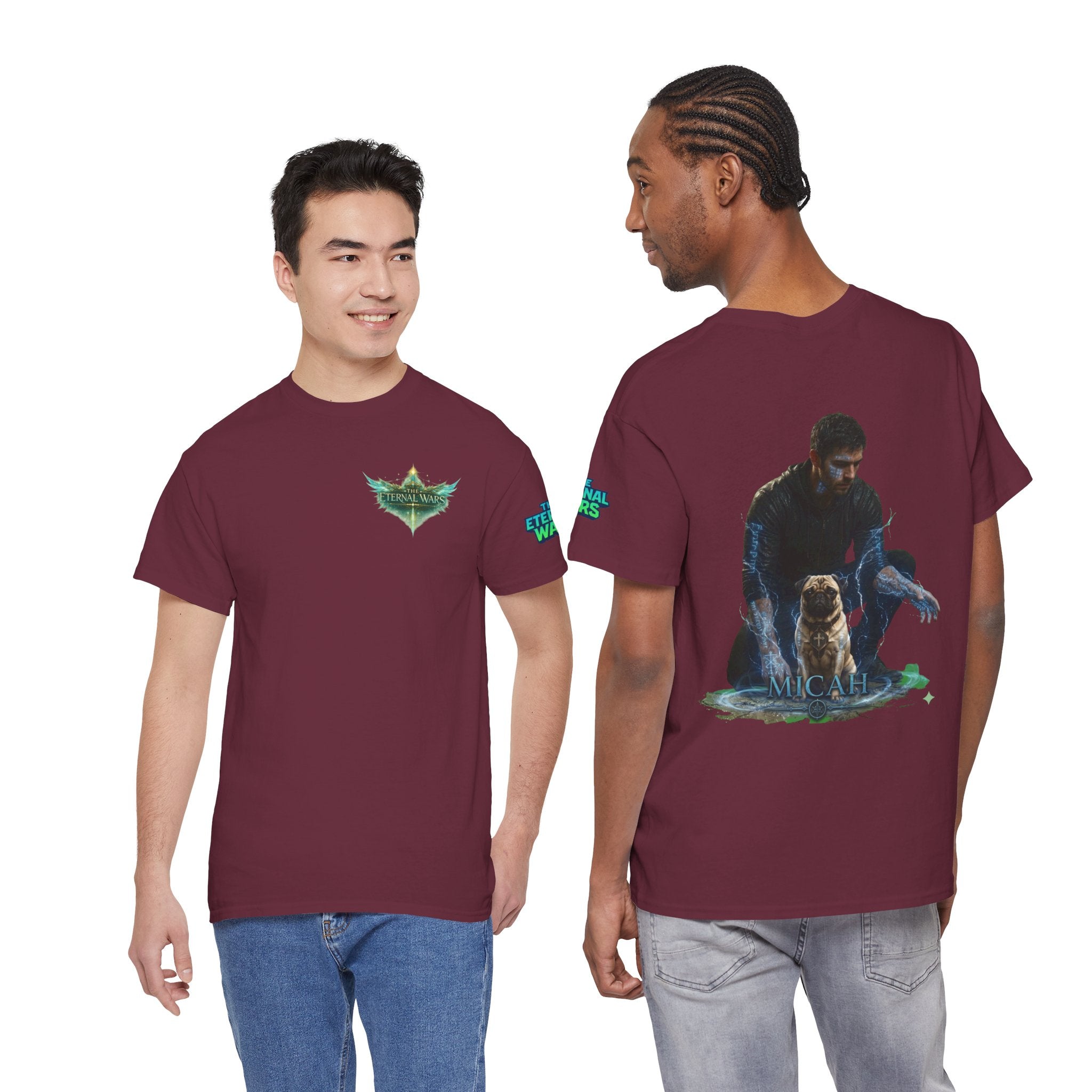 T-Shirt — Nature Warrior Graphic Tee with Man and Dog Illustration