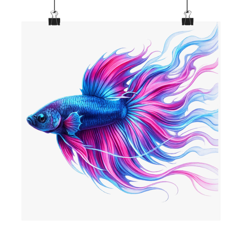 Betta Fish Art Poster — Colorful Blue & Pink Matte Vertical Wall Print
