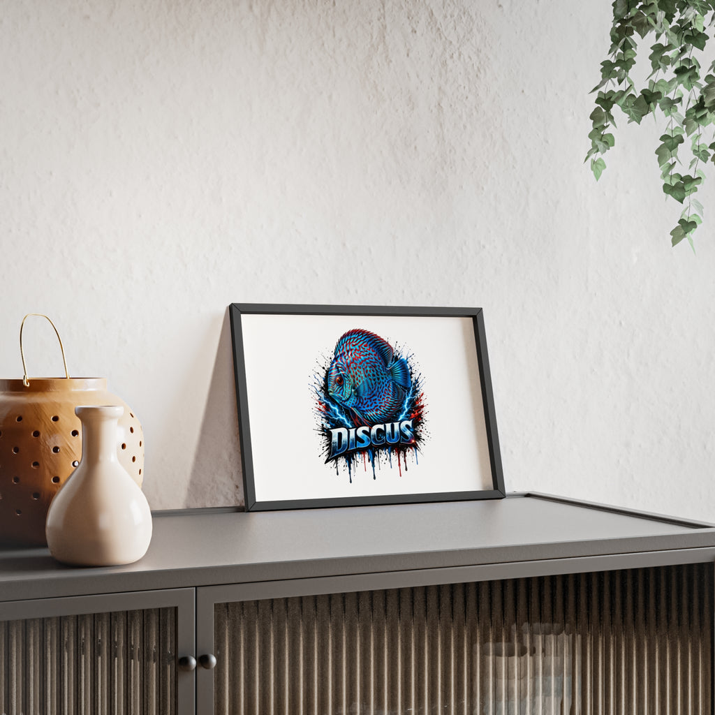 Discus Fish Poster with Wooden Frame — Colorful Aquarium Art Print