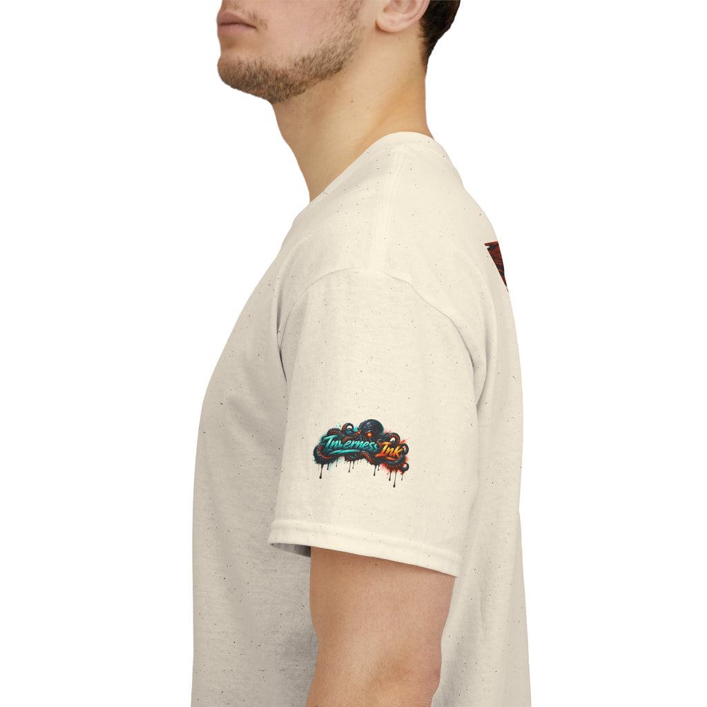 Inverness Ink Graphic Tee — Bold Blue & Orange Splash Backprint