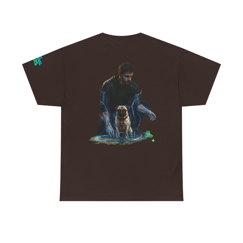 T-Shirt — Nature Warrior Graphic Tee with Man and Dog Illustration