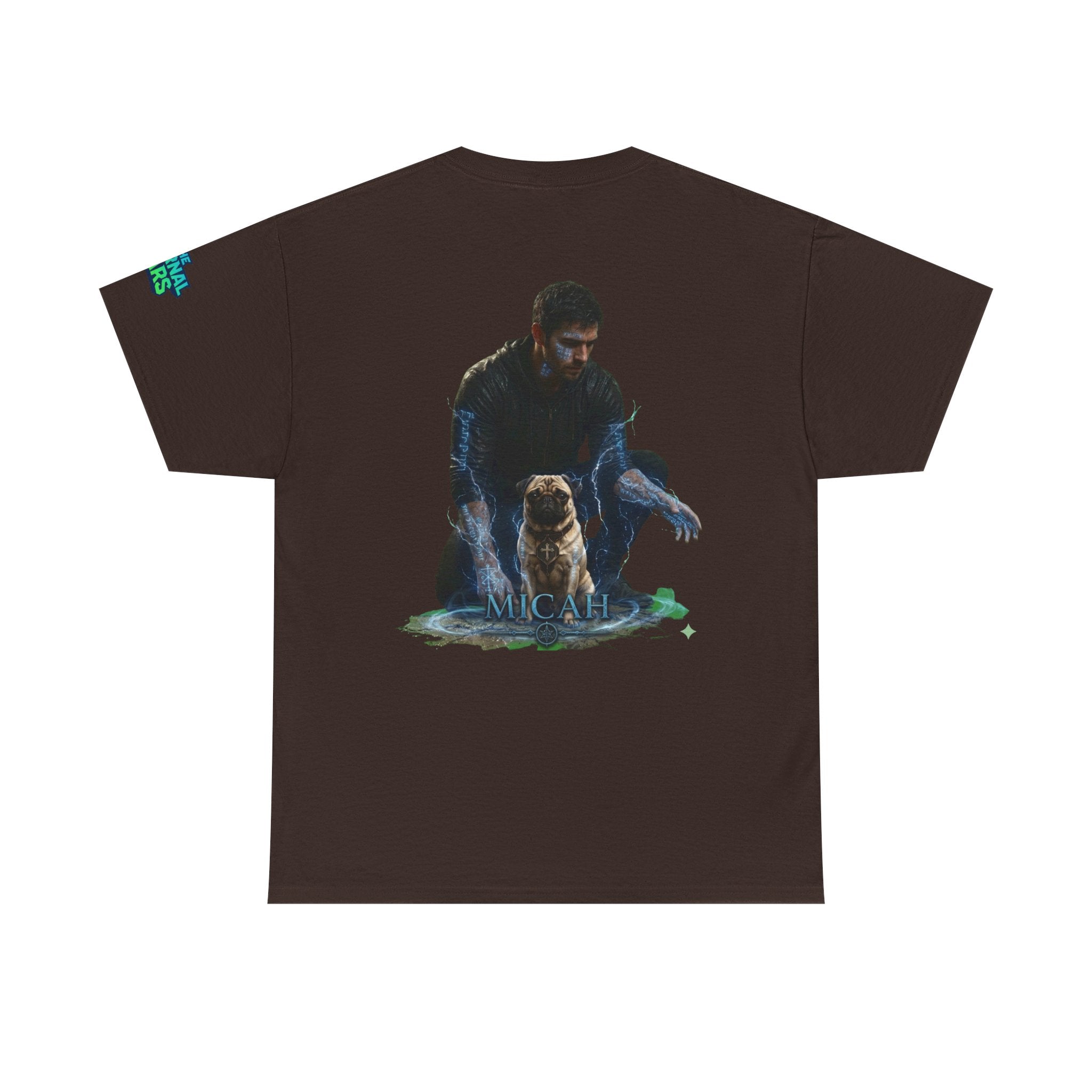 T-Shirt — Nature Warrior Graphic Tee with Man and Dog Illustration