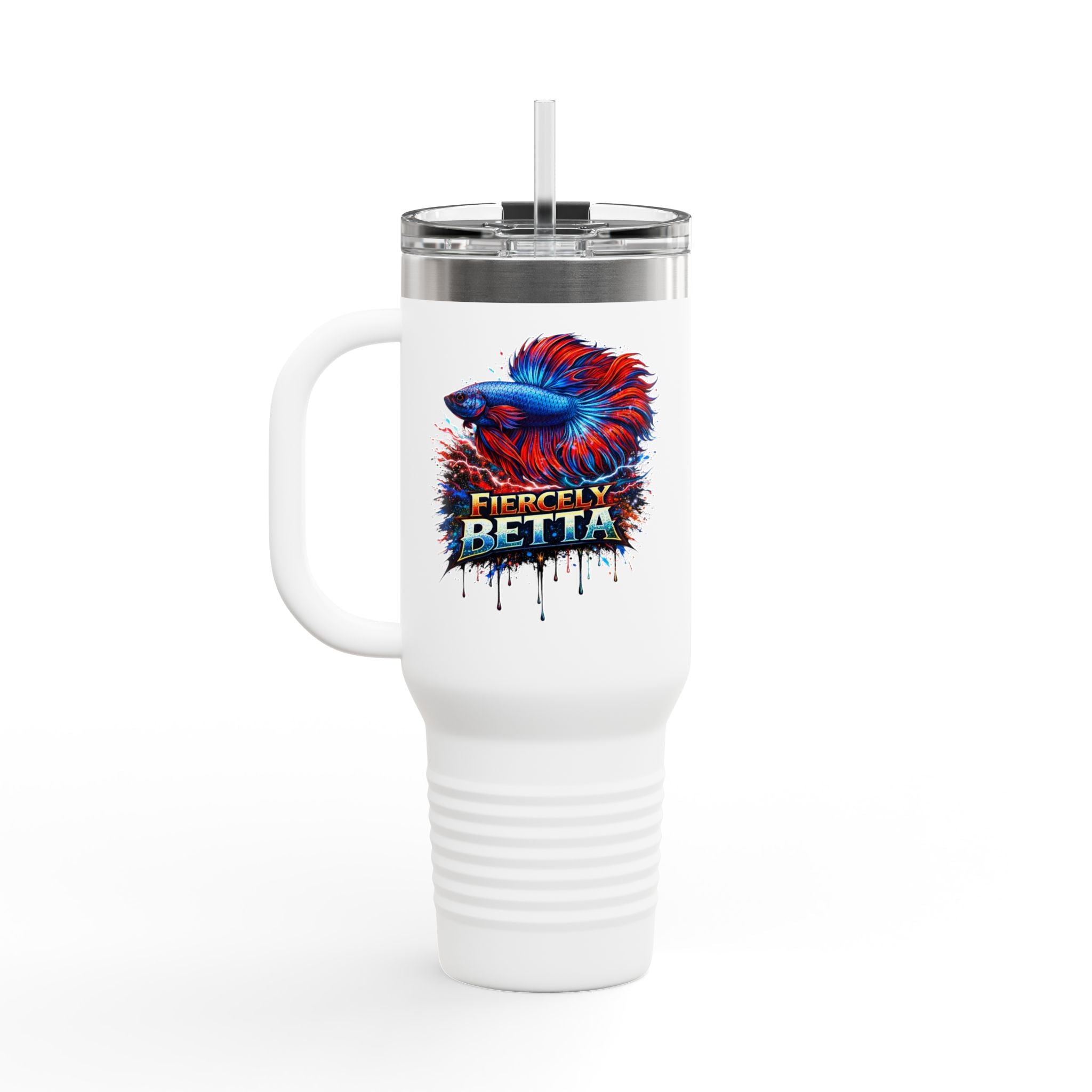 40oz Insulated Travel Mug — 'Fiercely Betta' Colorful Betta Fish Design