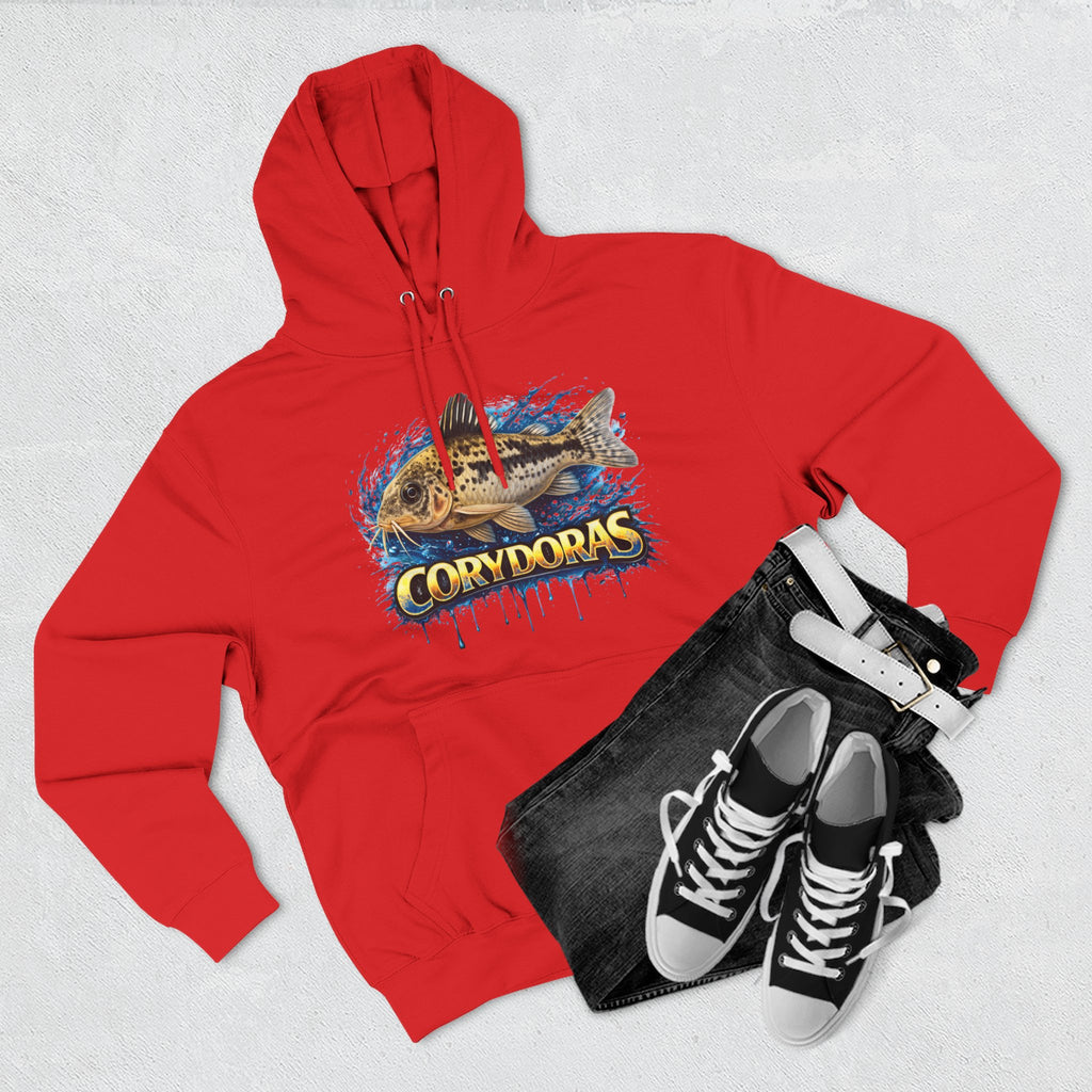 Peppered Corydoras Midweight Fleece Hoodie — Aquatic Catfish Illustration Pullover